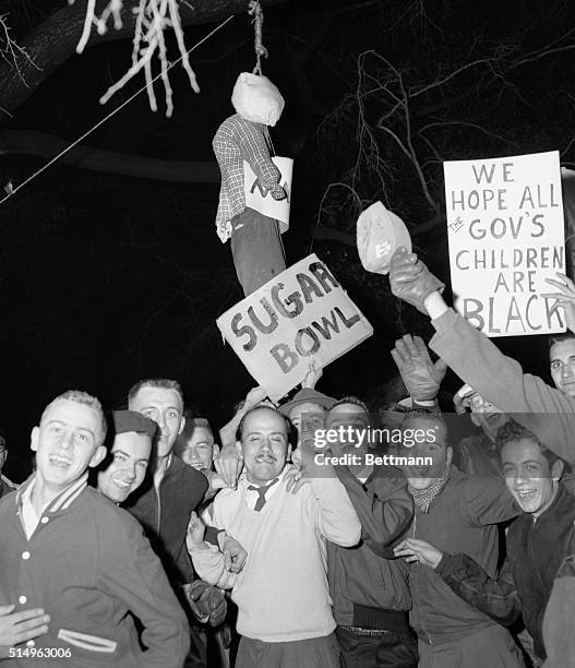 Georgia Governor Marvin Griffin is hung in effigy at the State Capitol in Atlanta as some 2,000 Georgia Tech students riot in anger over the...