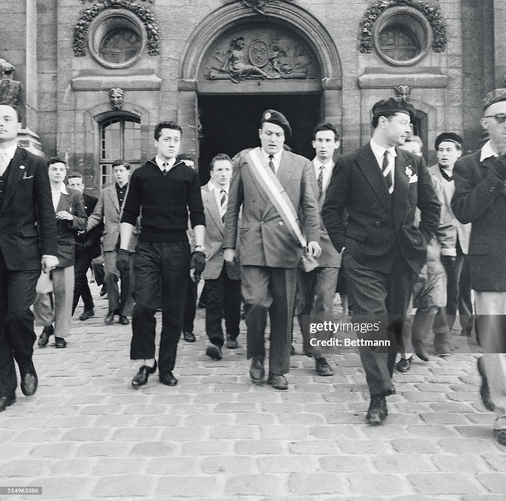 Poujadist Demonstrators Leaving Chapel