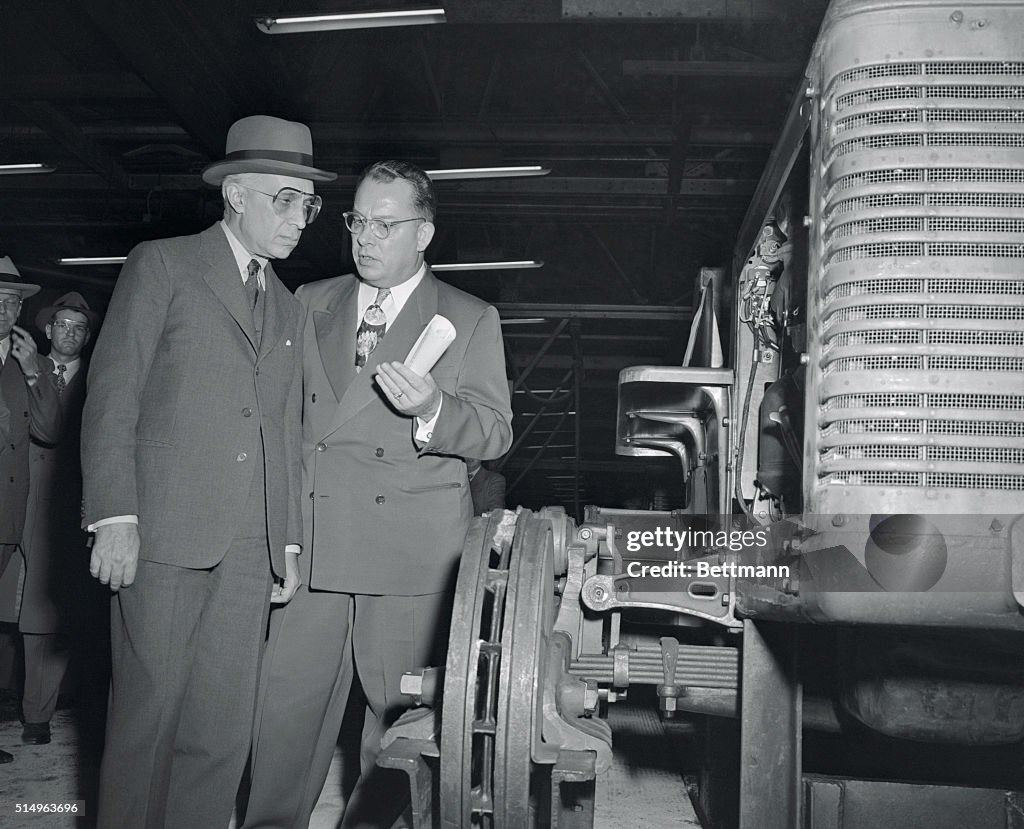 Pandit Nehru Looking at Farm Tractors