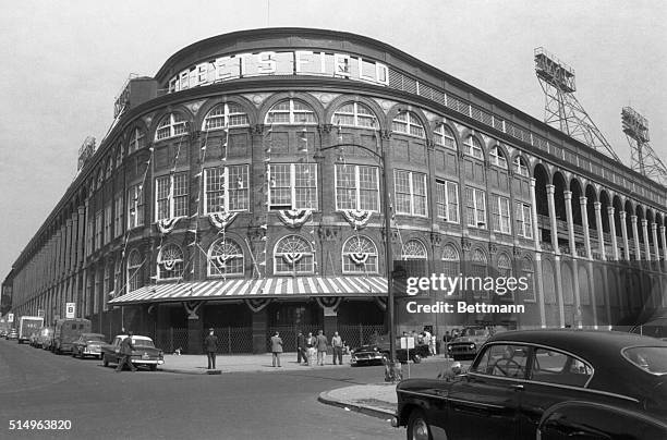 Exterior view of Ebbets Field, home of the Brooklyn Dodgers.