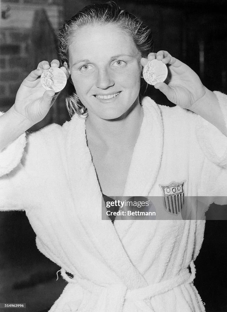 Diver Patricia McCormick Displaying Gold Medal