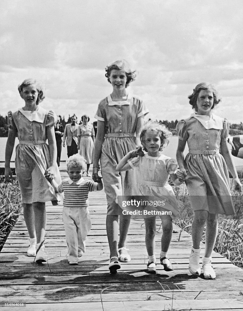 King Gustaf V Strolling with Children