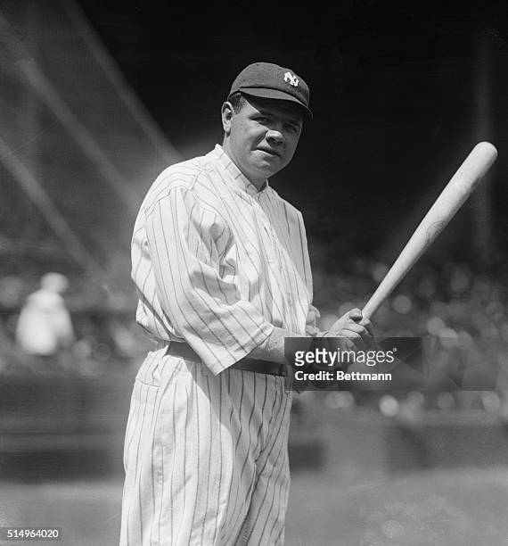 Yankees' baseball champion, Babe Ruth, preparing to bat at the opening game at the Polo Grounds, New York, on April 22, 1920.