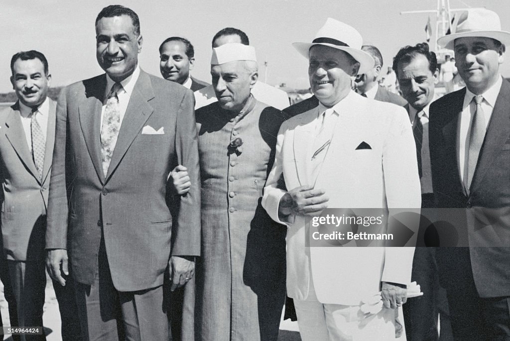 Gamal Abdul Nasser During Conference with Marshal Tito