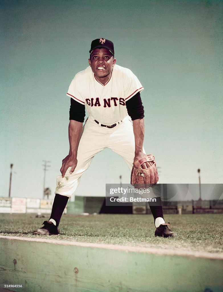 Willie Mays Wearing New York Giants Uniform