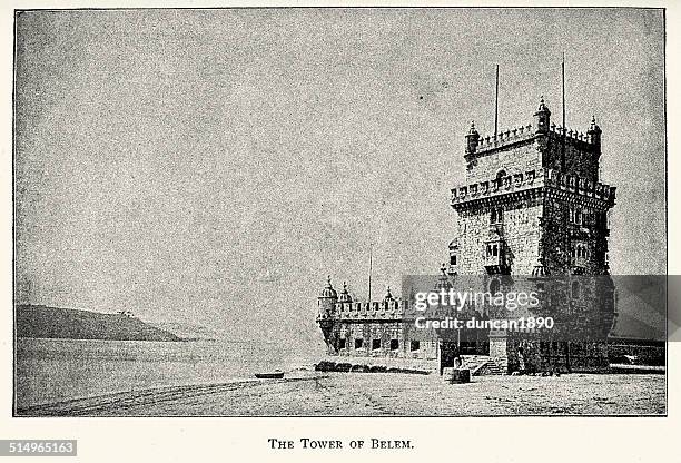 belem tower - belem tower lisbon stock illustrations