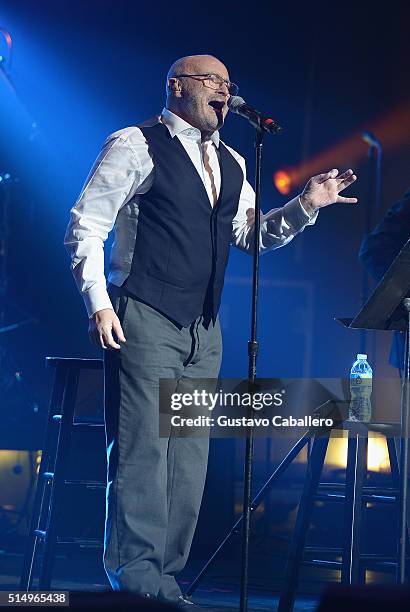 Phil Collins performs at The Little Dreams Foundation Benefit Gala: Dreaming on the Beach at Fillmore Miami Beach on March 11, 2016 in Miami Beach,...