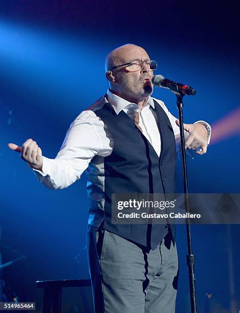 Phil Collins performs at The Little Dreams Foundation Benefit Gala: Dreaming on the Beach at Fillmore Miami Beach on March 11, 2016 in Miami Beach,...