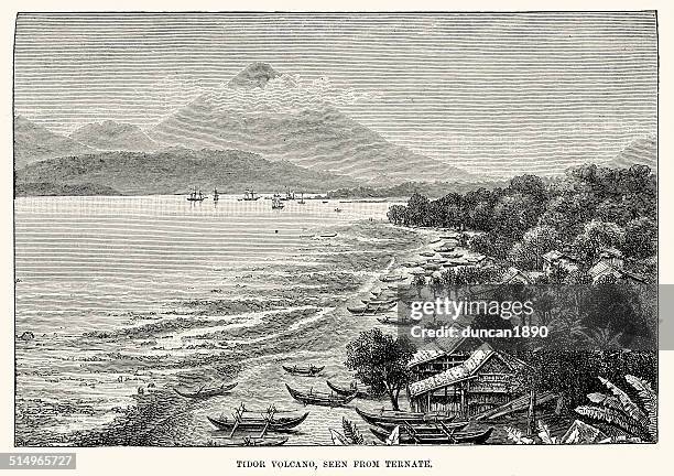 tidor volcano - maluku stock illustrations