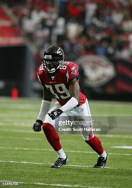Wide receiver Dez White of the Atlanta Falcons takes off at the snap during the game against the Detroit Lions at the Georgia Dome on October 10,...