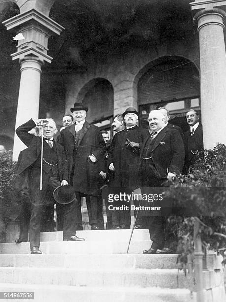 San Remo, Italy- Picture shows ; Premier Lloyd George of England, Earl Curzon of England, Premier Millerand of France and Premier Nitti at the League...