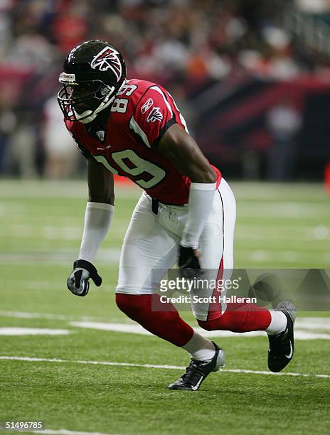 Wide receiver Dez White of the Atlanta Falcons takes off at the snap during the game against the Detroit Lions at the Georgia Dome on October 10,...