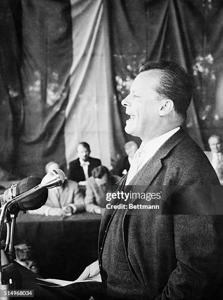 Willy Brandt in Copenhagen...West Berlin Mayor Willy Brandt speaks to members of the House of Commons here, June 6th, during "Constitution Day"...