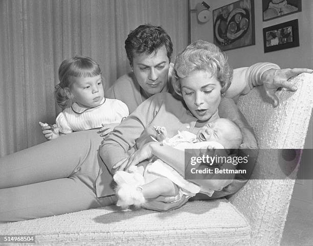 Kelly Lee Curtis, Tony Curtis, Janet Leigh, and Jamie Lee Curtis at home in Hollywood.