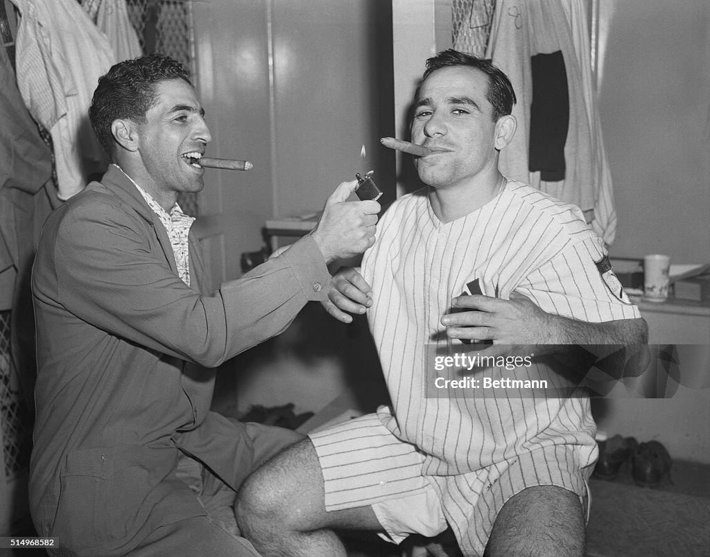 Yogi Berra and Phil Rizzuto Smoking Cigars