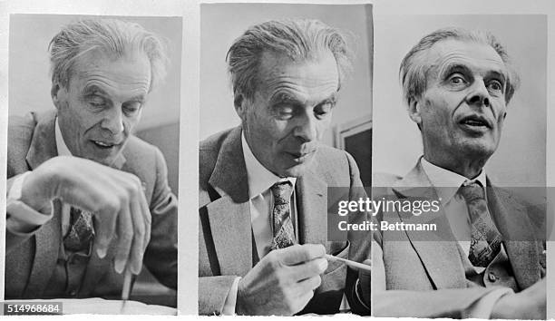 British author Aldous Huxley is shown addressing the University of California conference on "A Pharmacological Approach to the Study of the Mind"...