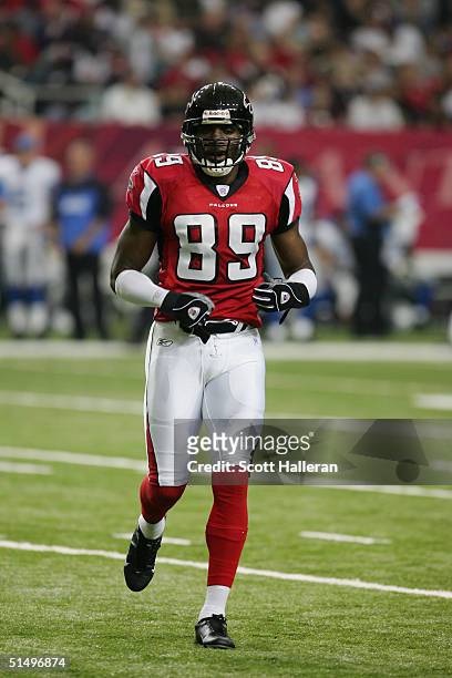 Wide receiver Dez White of the Atlanta Falcons gets into position during the game against the Detroit Lions at the Georgia Dome on October 10, 2004...
