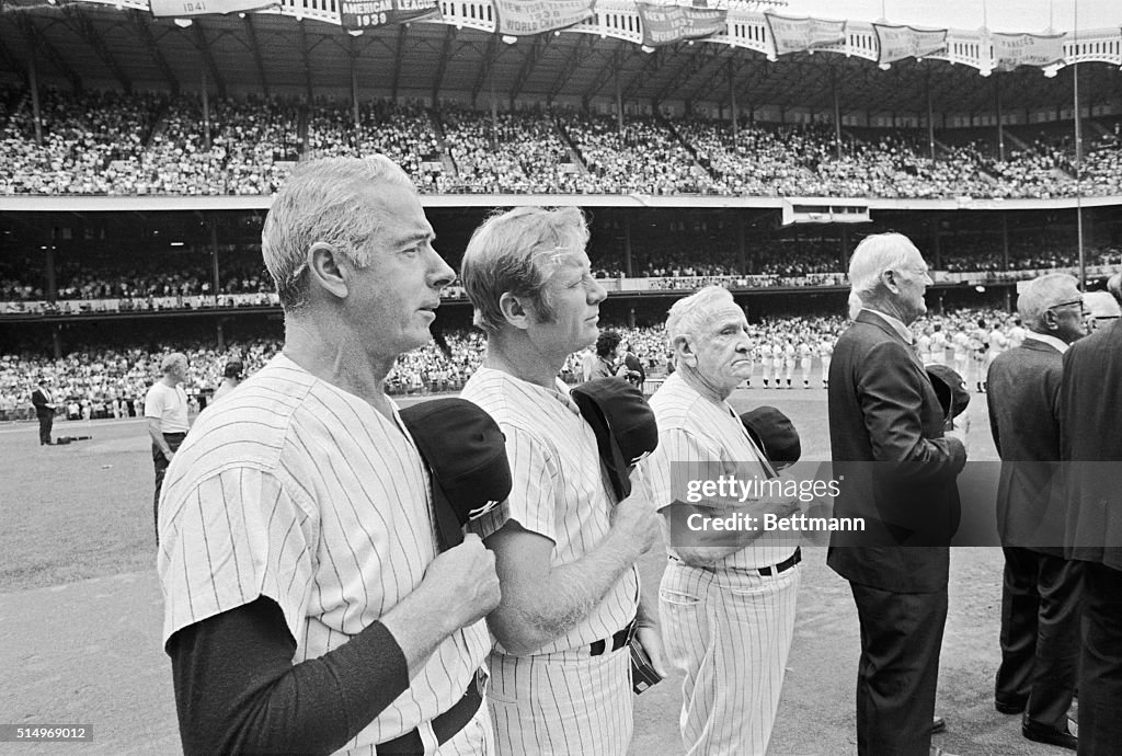 Baseball Greats During National Anthem at Yankee Stadium