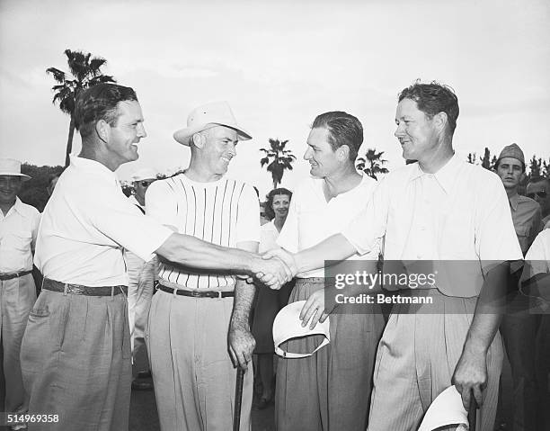 Byron Nelson and Harold McSpaden beat Sammy Byrd and Denny Shute in the final match of the $7,500 International Four Ball Tournament yesterday....