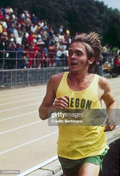Steve Prefontaine, 1st in the 5000-meter. Shown in close-up views at the Olympic tryouts.