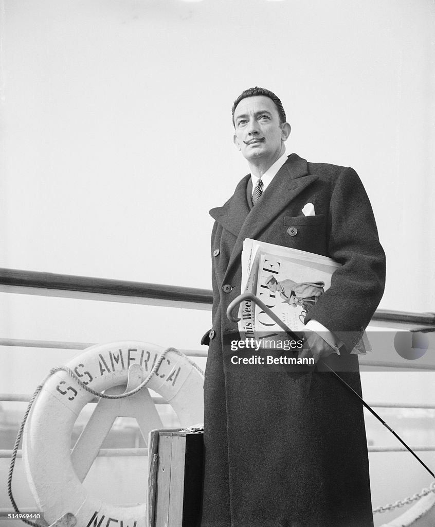 Salvador Dali Arriving in France Aboard Ship
