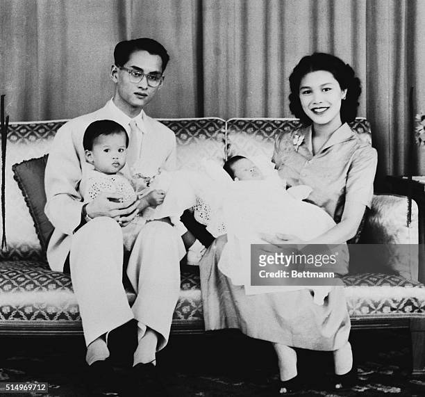 Royal Family of Thailand. Bangkok, Thailand: The royal family of Thailand poses for a portrait before King Bhumipol's private photographer. Queen...
