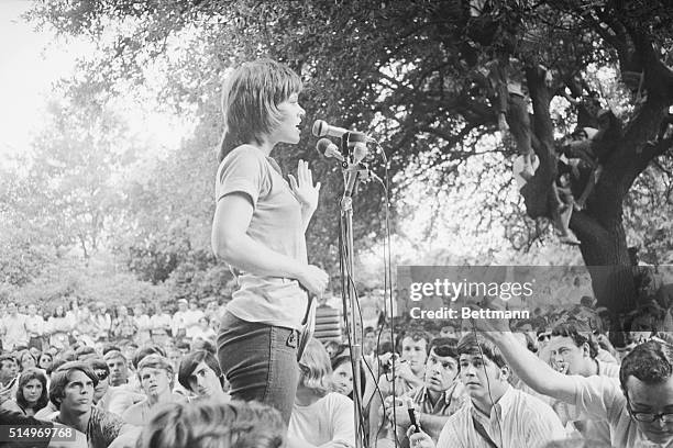 Actress Jane Fonda speaks to a rally of 2,000 students at the University of South Carolina recently. Miss Fonda, who has been active in protests...