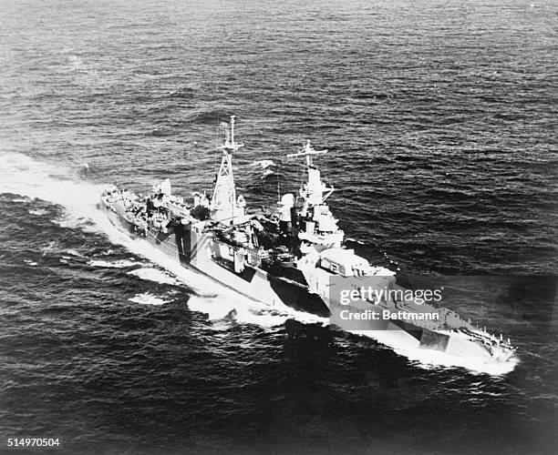 At Sea: Cruiser Sunk With Large Loss Of Life--The Indianapolis 000 ton American heavy-cruiser, is pictured here as she appeared steaming along in her...