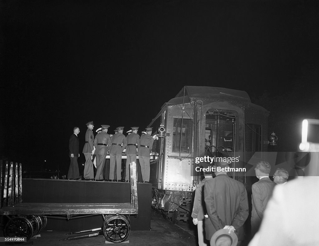 Soldiers Placing Franklin D. Roosevelt's Casket in Train