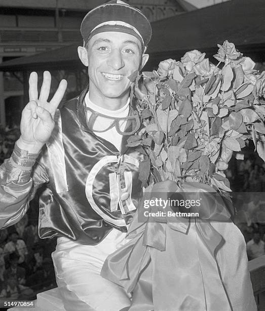 Churchill Downs, Kentucky: Jockey Eddie Arcaro has good reason to be satisfied with himself. His victory in the Kentucky Derby on Hoop Jr., on...