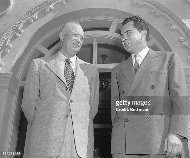 President Eisenhower and Vice President Richard Nixon leave the summer White House at Lowry after a conference. Nixon in is Colorado to appear with...