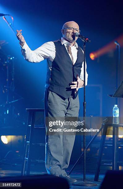 Phil Collins performs at The Little Dreams Foundation Benefit Gala: Dreaming on the Beach at Fillmore Miami Beach on March 11, 2016 in Miami Beach,...