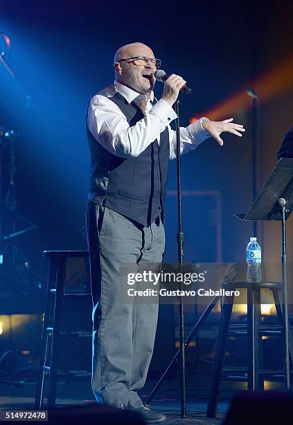 Phil Collins performs at The Little Dreams Foundation Benefit Gala: Dreaming on the Beach at Fillmore Miami Beach on March 11, 2016 in Miami Beach,...