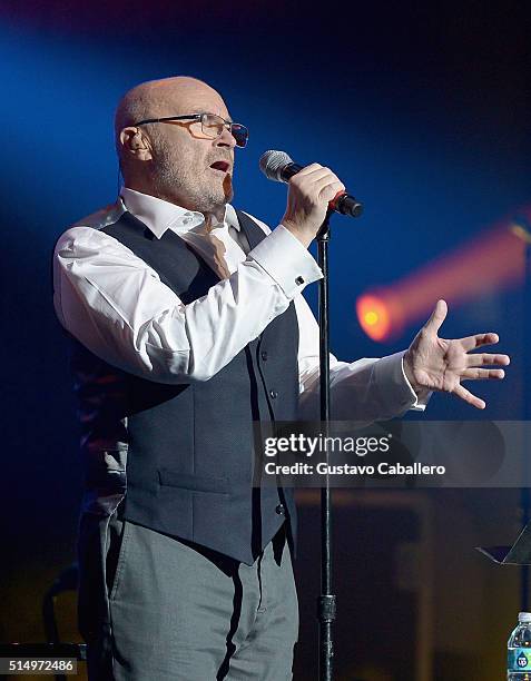 Phil Collins performs at The Little Dreams Foundation Benefit Gala: Dreaming on the Beach at Fillmore Miami Beach on March 11, 2016 in Miami Beach,...