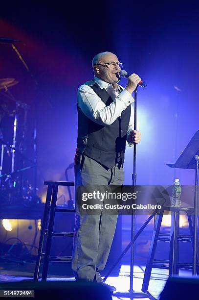 Phil Collins performs at The Little Dreams Foundation Benefit Gala: Dreaming on the Beach at Fillmore Miami Beach on March 11, 2016 in Miami Beach,...