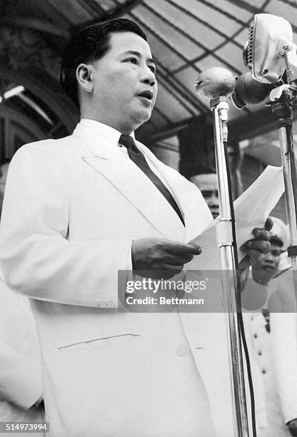 Republic Is Born. Saigon, South Vietnam: From Saigon's Independence Palace, President Ngo Dinh Diem reads the proclamation of the Republic in Vietnam...