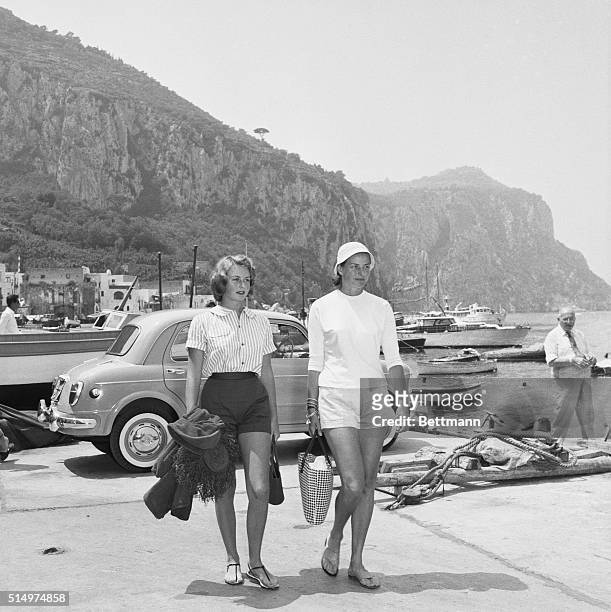 Isle Of Capri, Italy: Ingrid And daughter On Capri. Swedish born screen star Ingrid Bergman and her daughter Jenny Lindstrom, both wearing shorts in...