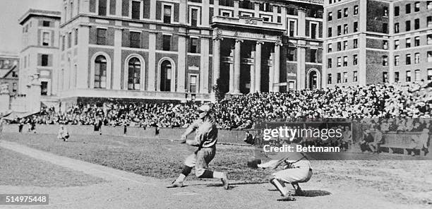 This photo shows Lou Gehrig playing ball when he was a student at Columbia University.