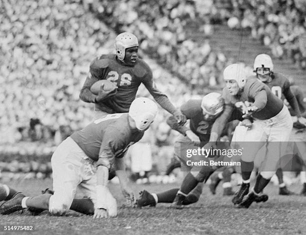 This photo shows Jackie Robinson of the Brooklyn Dodgers as a football player with U.C.L.A.