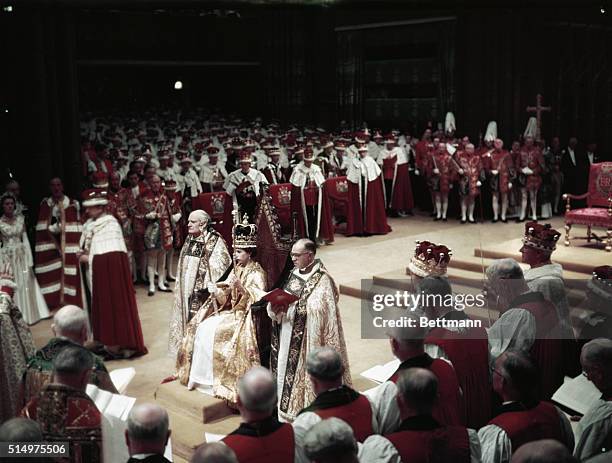 Coronation. London, England: Queen Elizabeth, just after the crowning.