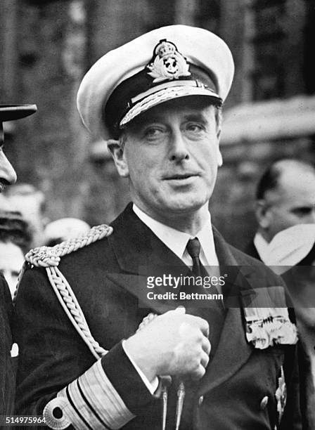 Photograph of Earl Mountbatten wearing his naval uniform, 1950.