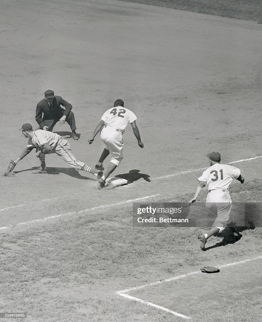 Jackie Robinson Coming in Safe at Base