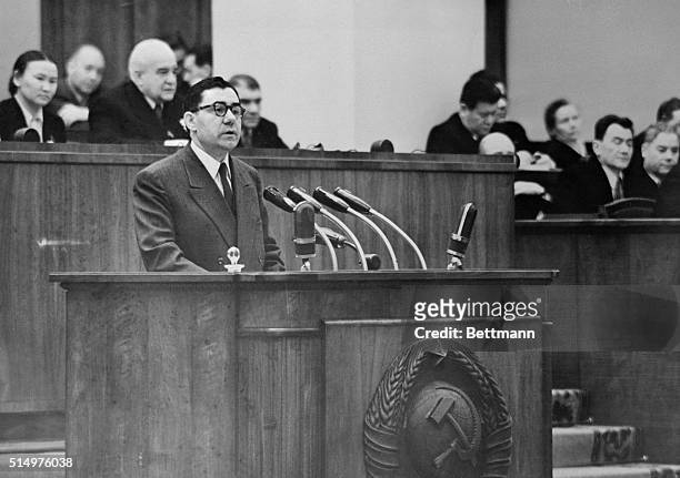 Andrei Gromyko, Soviet Foreign Minister speaks at the joint session of the Supreme Soviet, during which he had turned down, in effect, a NATO...
