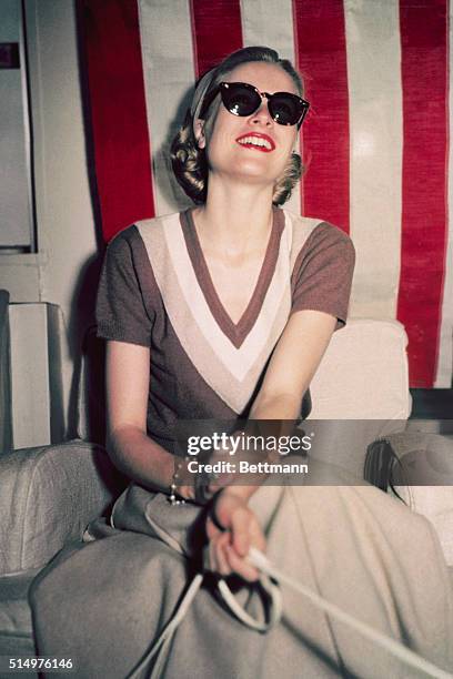 Grace Kelly of Philadelphia, actress, aboard SS Consitution shortly before her marriage to Prince Rainier of Monaco in 1956. 1956.