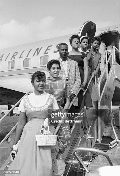 Six black children who attended Little Rock's Central High School earlier in 1958, are seen here in this 8/22/58 photo. The NAACP asked the Supreme...