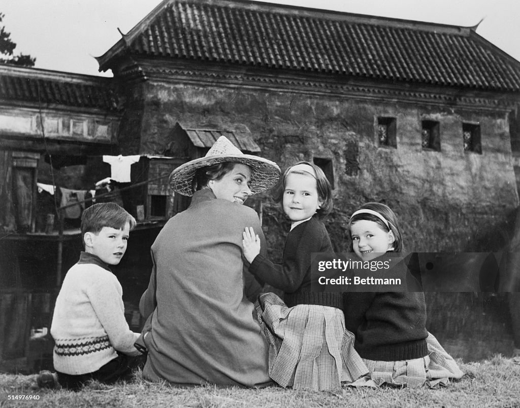 Actress Ingrid Bergman and Her Children Outdoors