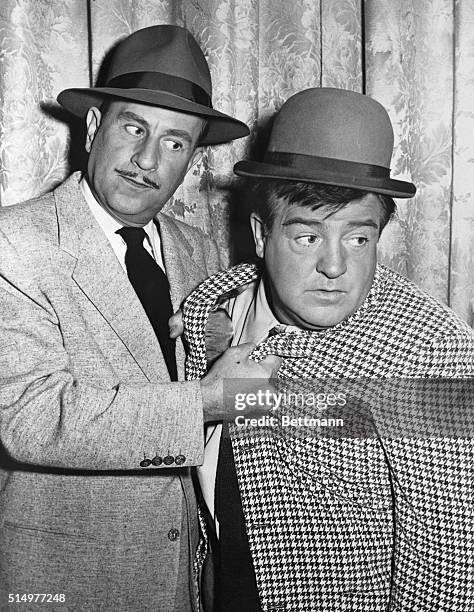 Famed screen comics Bud Abbott and Lou Costello are shown in a characteristic pose in this January 10, 1952 file photo. The 52-year-old Costello died...