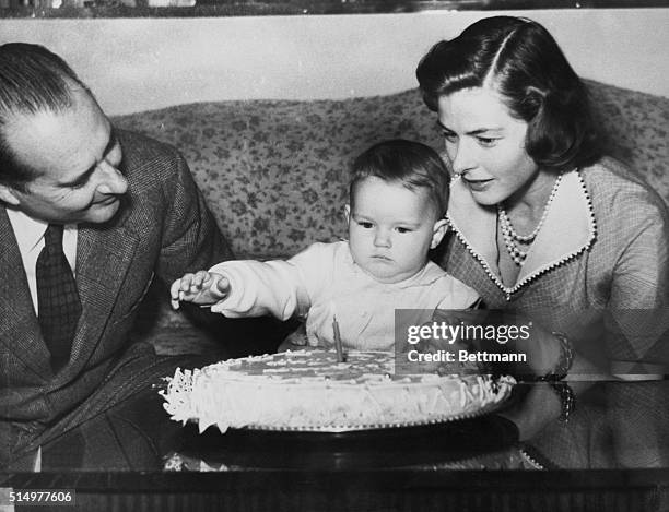 Birthday celebrations for 1-year-old Robertino Rossellini. Left to right is Roberto, Robertino and Ingrid Bergman, 1950.