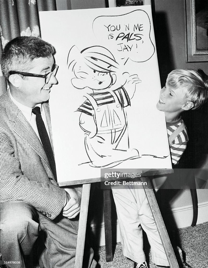 Jay North and Hank Ketchum Laughing at Cartoon