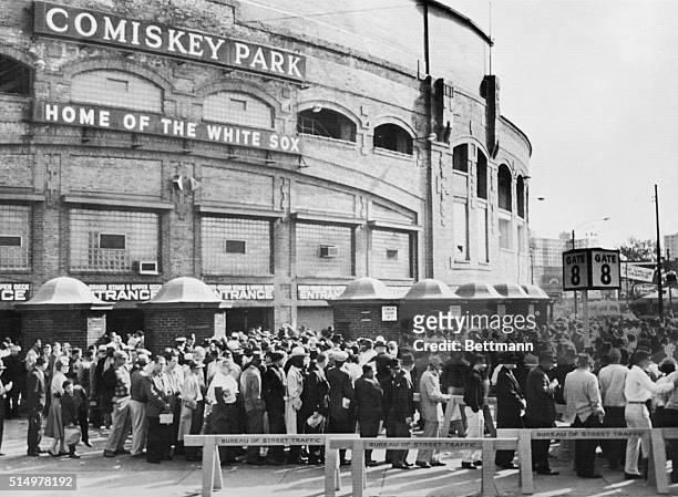 Opening day of the 1959 World Series finds fans lined up outside of Comiskey Park as the White Sox and Dodgers prepare to meet in baseball's annual...